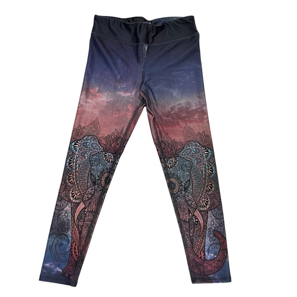 EVCR Elephant Mandala Leggings Sunset Ombre Whimsigoth Chakras Celestial Small - Picture 3 of 13